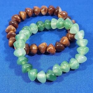 Beaded Bracelets Earth-Tones Stone-Like Acrylic Swirl Hippie Elastic Set Of 2‎